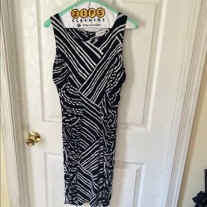 Calvin Klein Black & White Striped Midi Dress